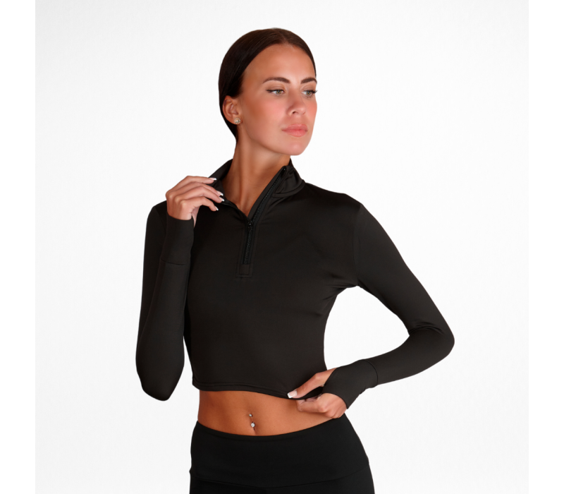 Silky- Long Sleeve Zip Front Crop Top