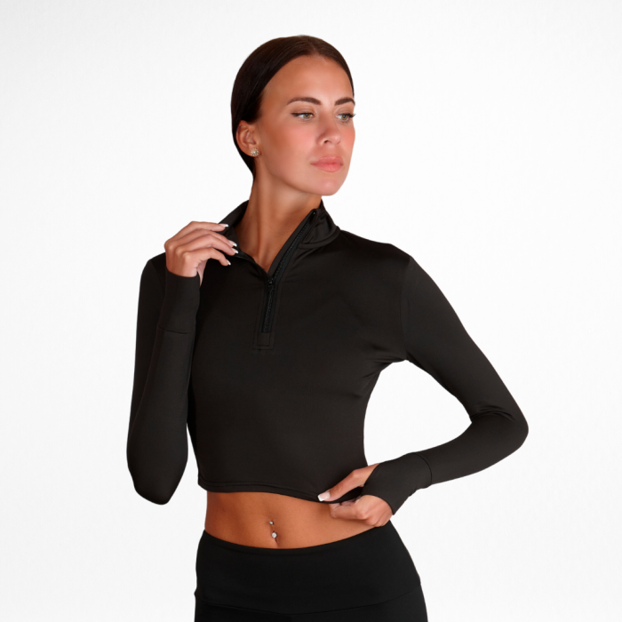 Silky- Long Sleeve Zip Front Crop Top